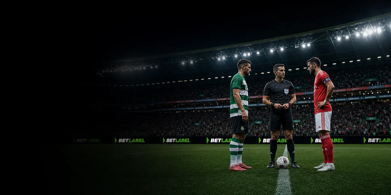 Atletas portugueses num estúdio desportivo ao vivo com o logótipo BetLabel