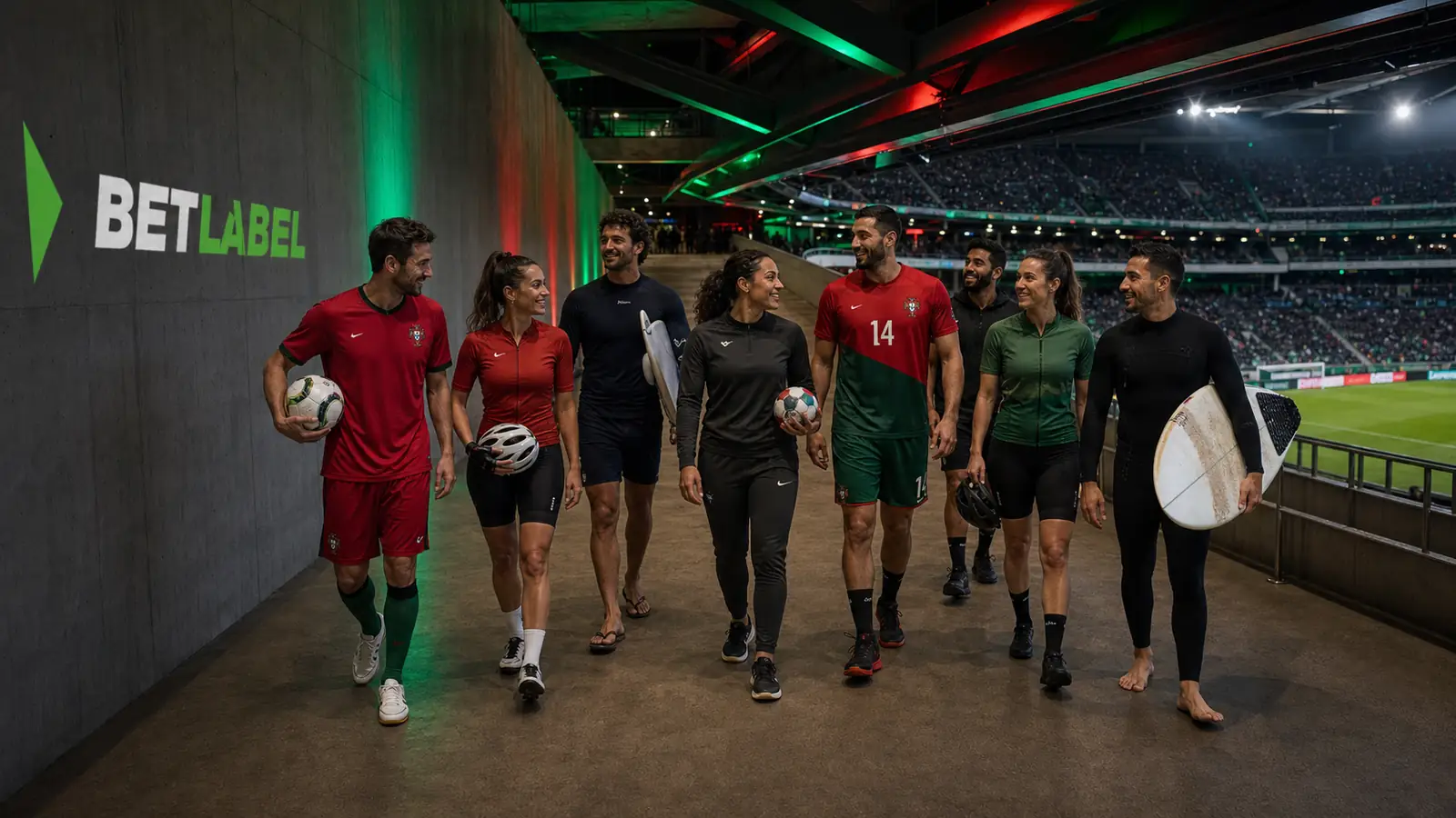 Adeptos portugueses sobem para as bancadas iluminadas de um estádio BetLabel