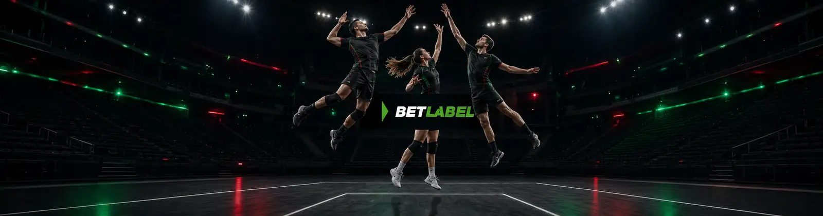 Jogadores de voleibol ao centro de um pavilhão português com a marca BetLabel