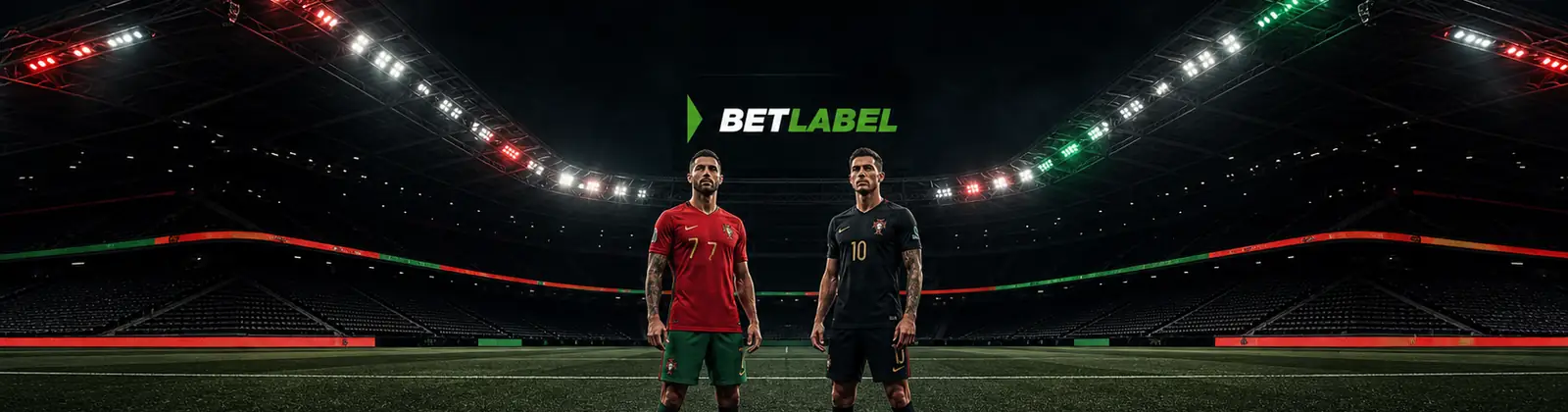 Futebolistas ao centro de um estádio português com a marca BetLabel