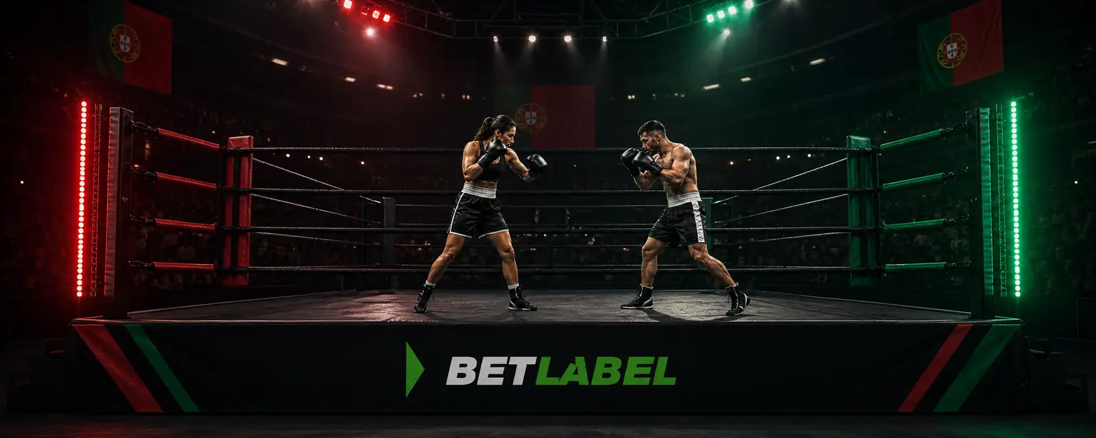 Pugilistas adultos num ring português com a marca BetLabel