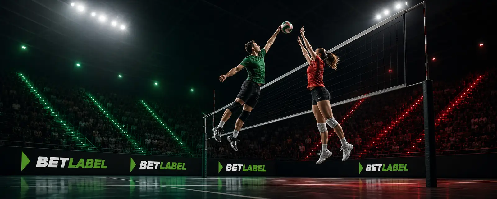 Jogadores de voleibol durante uma partida em Portugal com a marca BetLabel